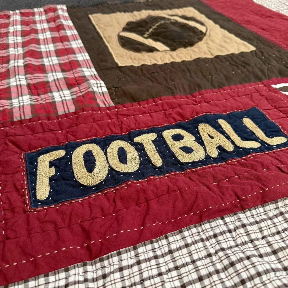 Pottery Barn Kids Twin Football‎ Quilt and Sham Set Sports Varsity